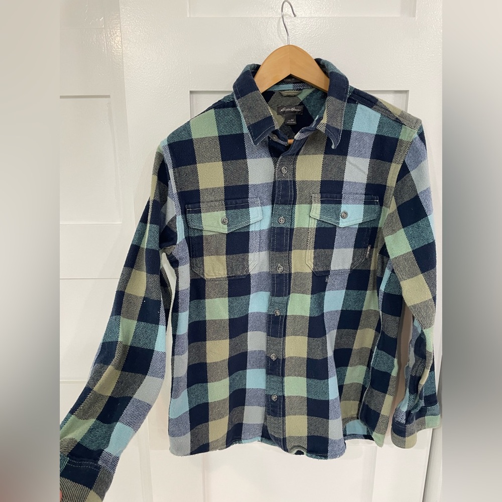 EDDIE BAUER Men’s Classic Fit size M Multi-Color Plaid Flannel Shirt 🌲🐟